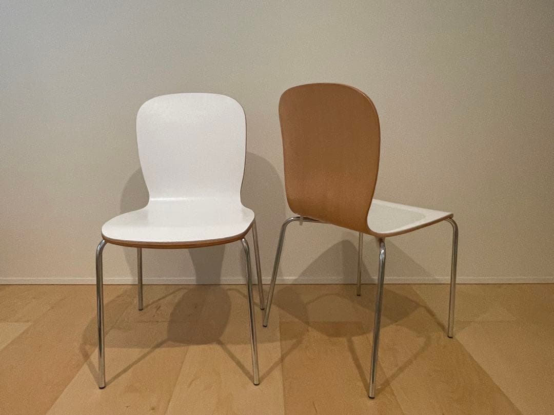 plywood White leather chair ダイニングチェアー×2 plywood White leather chair ダイニングチェアー×2 plywood White