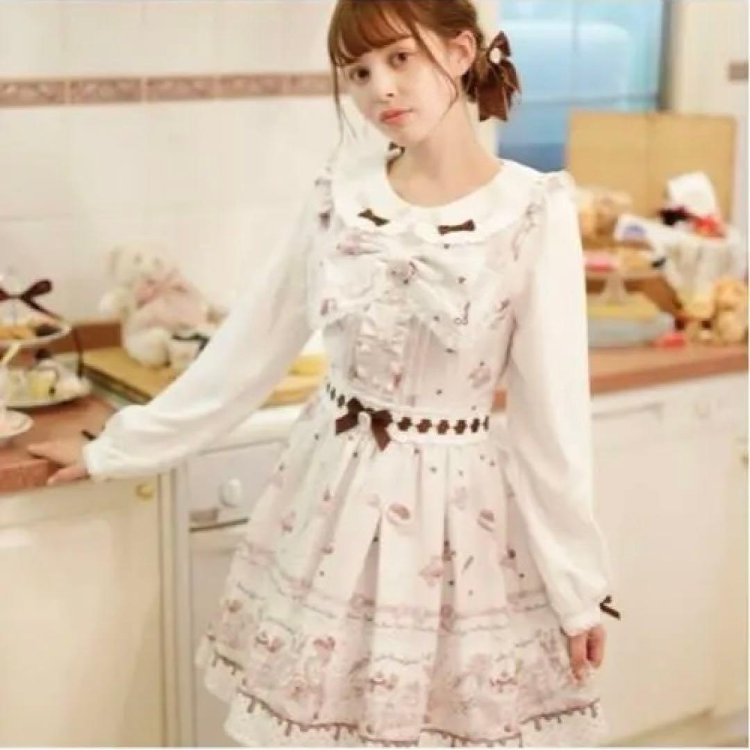 LIZLISA Whip Bear Home Cafe 柄ワンピース ホワイ - メルカリ