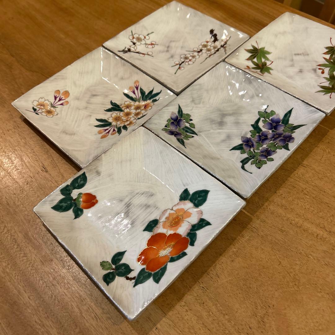 波佐見焼 林九郎窯 四季の景 刷毛目絵付皿 五枚 希少