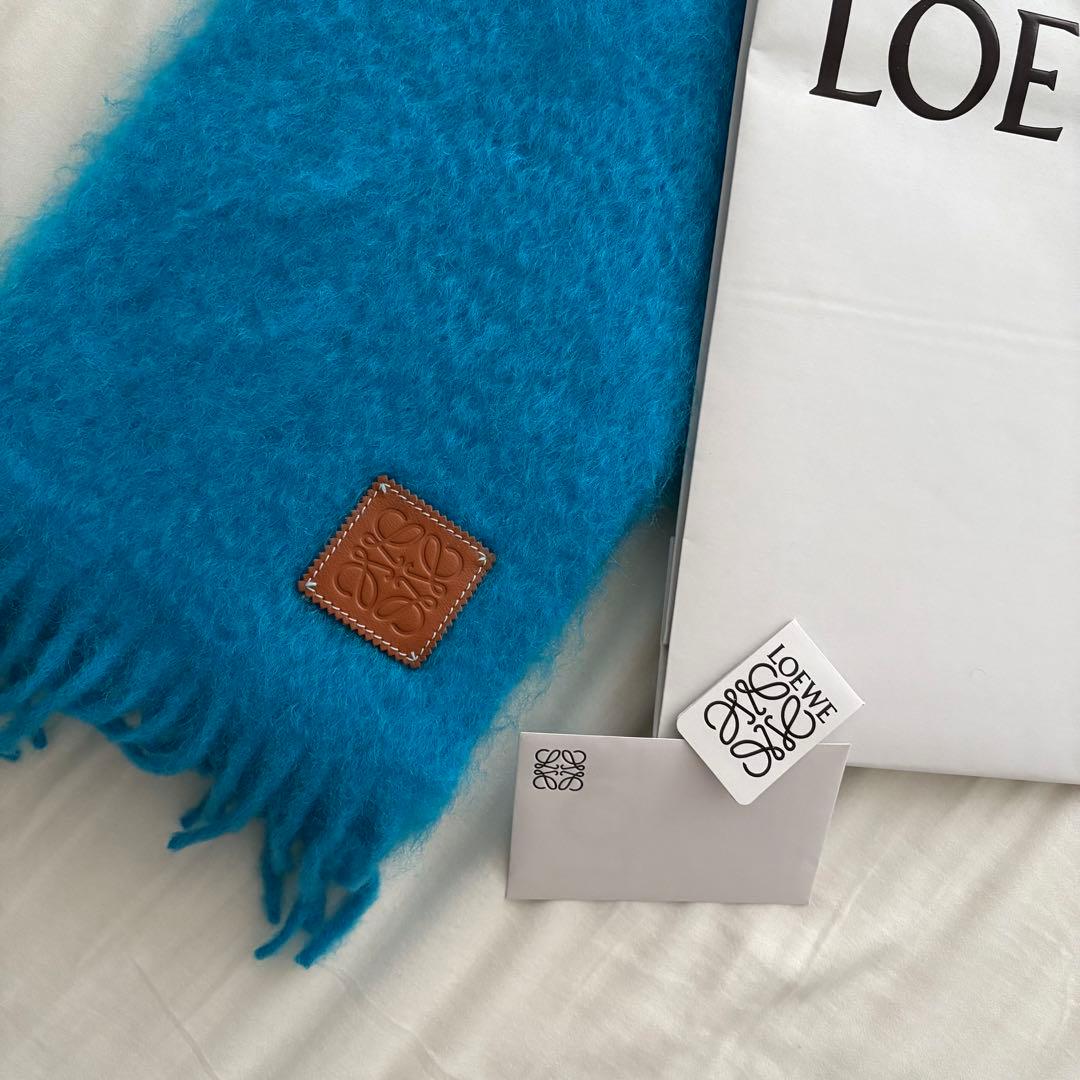 美品】LOEWE ロエベ モヘアマフラー ブルー - メルカリ