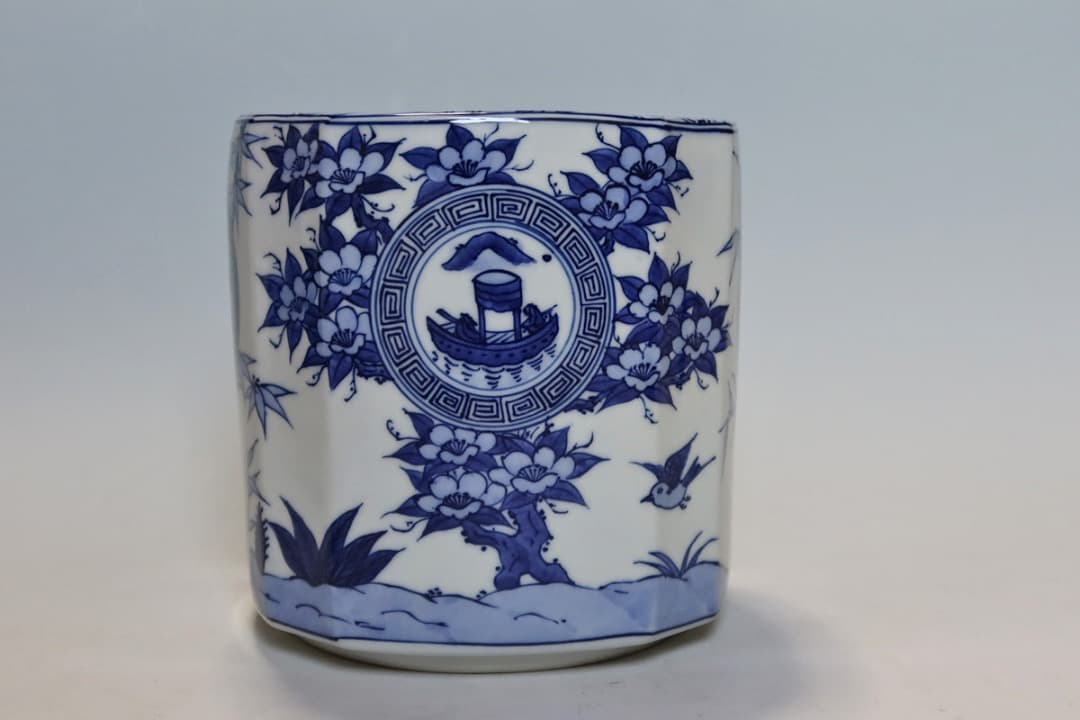 古伊万里 染付 藤の図 大振蕎麦猪口 江戸期 C038AS-CXa そば猪口・覗