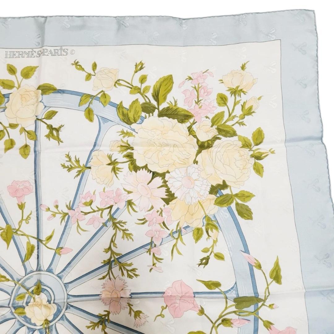 【良品 カレ90】エルメス 大判スカーフ《ロマンティック》薔薇 花柄 シルク