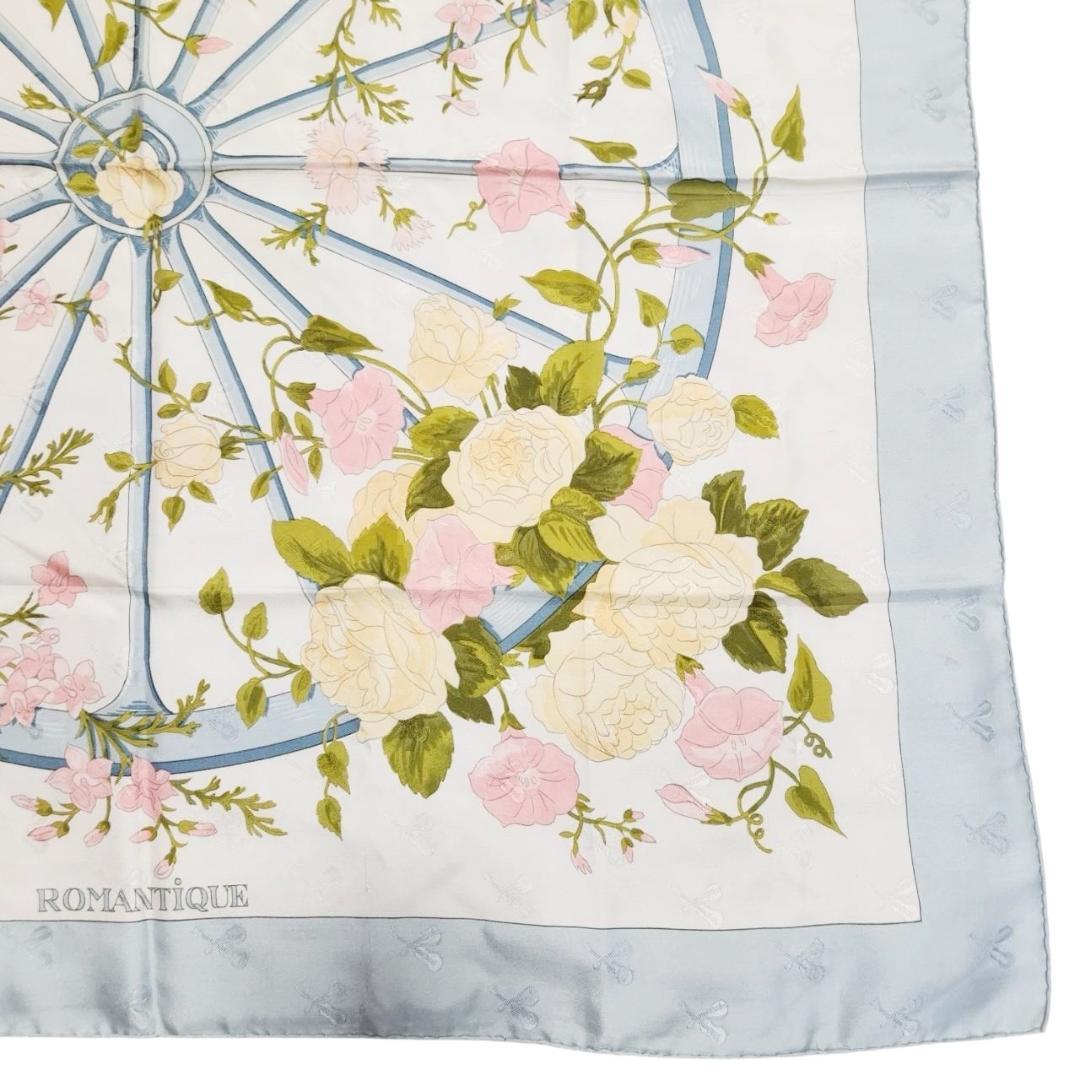 【良品 カレ90】エルメス 大判スカーフ《ロマンティック》薔薇 花柄 シルク
