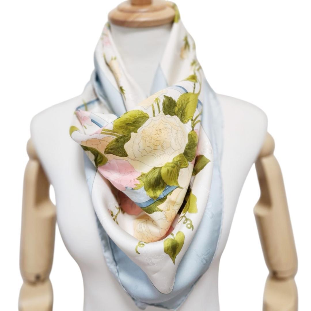 【良品 カレ90】エルメス 大判スカーフ《ロマンティック》薔薇 花柄 シルク