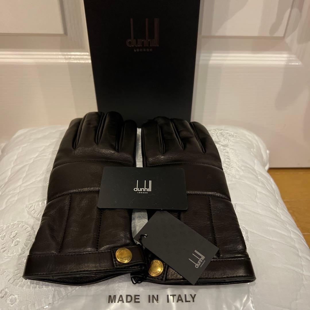 未使用　ダンヒル　最高級レザー手袋　カシミヤ100 黒 本革 ラスト1点 dunhill（ダンヒル） ラムレザー カシミヤライニング 手袋 / グローブ