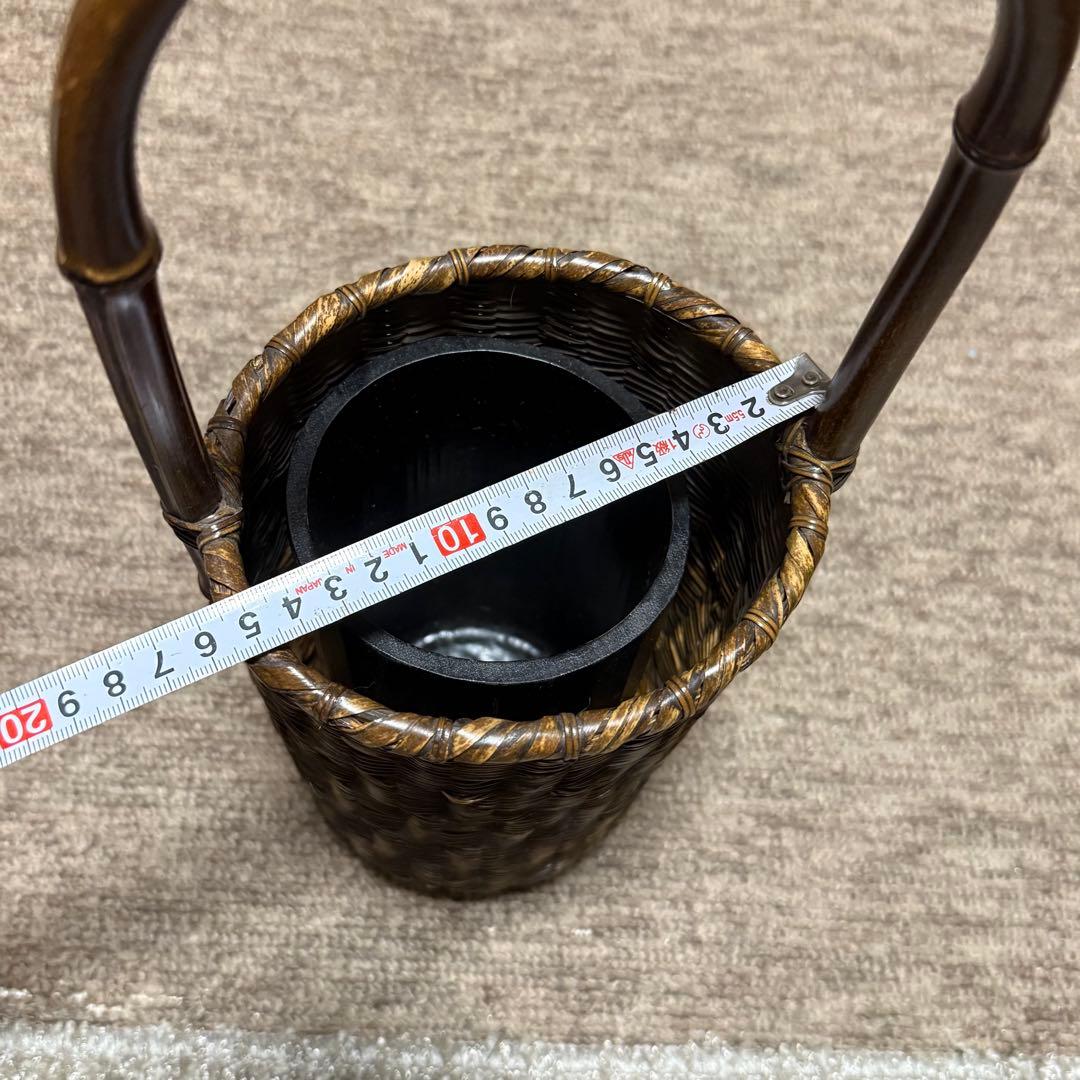 職人手作り 竹 花入 籠 竹職人 毛利健一 （号 有彩）作 竹編み