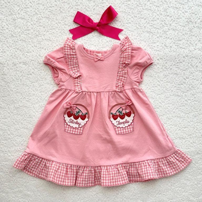 ◆ピンク◆いちごバスケットアップリケカットソーワンピース◆シャーリー◆120◆ ♡New Arrival News♡復刻いちごバスケットプリントシリーズ発売の