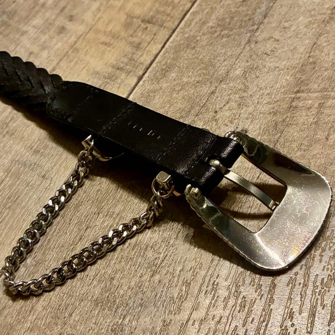 美品】JieDa チェーンベルト ウエスタン 編みレザー 黒