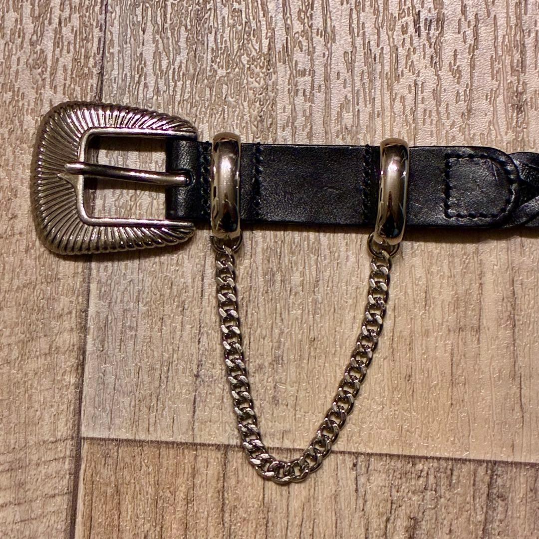 美品】JieDa チェーンベルト ウエスタン 編みレザー 黒