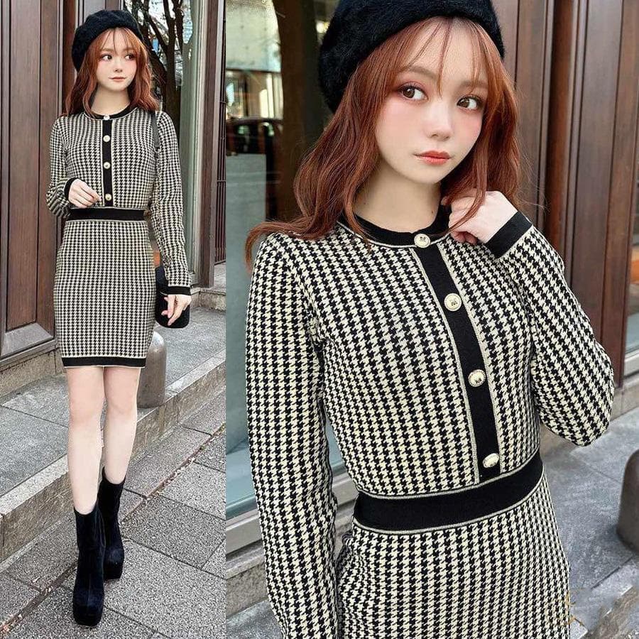 michellMacaron ミシェルマカロン 千鳥ニットワンピース - メルカリ