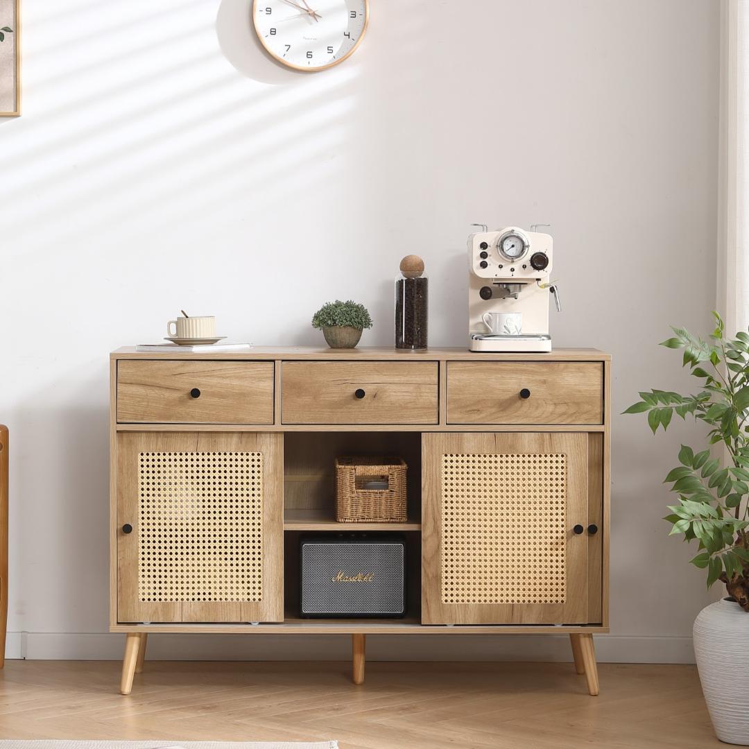 キャビネット サイドボード チェスト ラタン風 引き出し付　NATURAL BENTAN 雑誌収納付きラタンチェスト｜NFM13381RT – 1acspaces