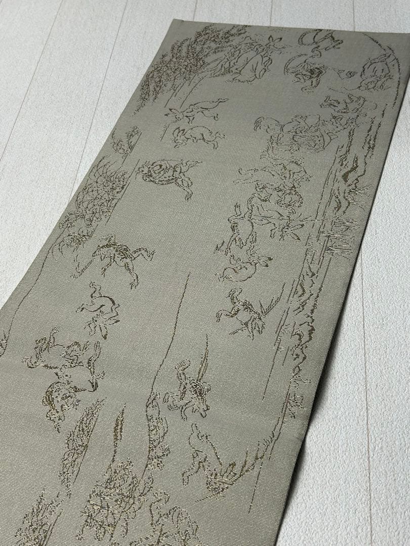HX-84 袋帯 両面 宝尽くし 鳥獣戯画 金銀糸 六通 残布