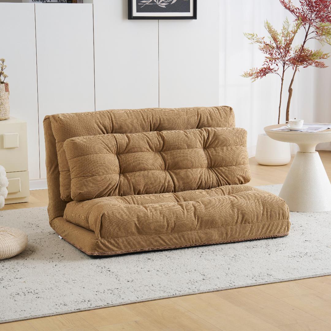 カーキ】ソファ ソファベッド 2人 6段階リクライニング 組立不要 枕付き