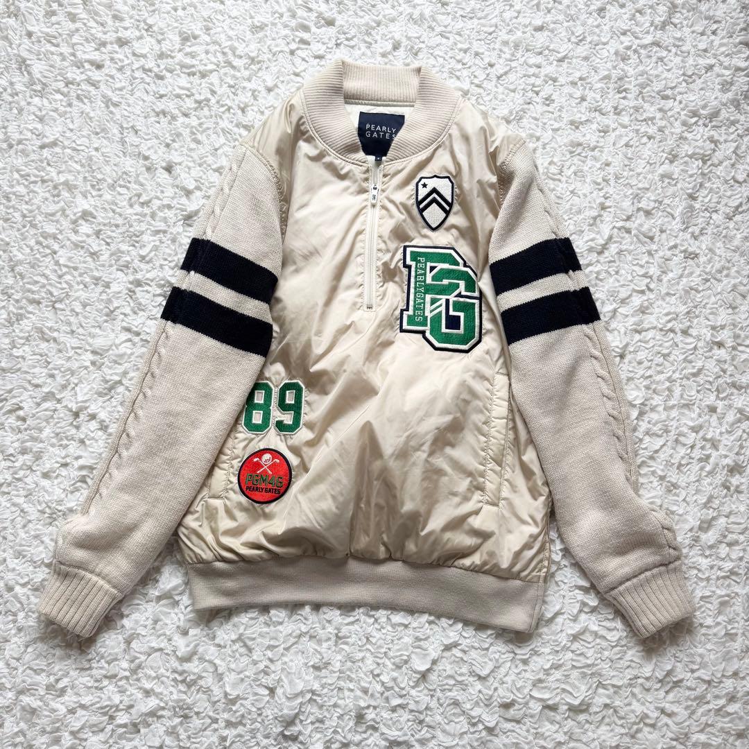 パーリーゲイツ　ハーフジップ　中綿　ブルゾン　ニット切り替え　大きいサイズ PEARLY GATES（パーリーゲイツ） 中綿切替ブルゾン 黒×オレンジ 身頃