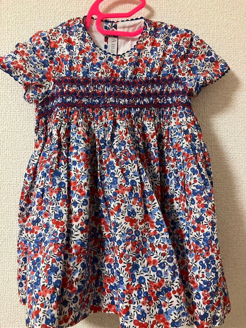Amaia kids 花柄スモッキングドレス 2y Amaia Kids - Shirley dress - Baby blue floral アマイアキッズ