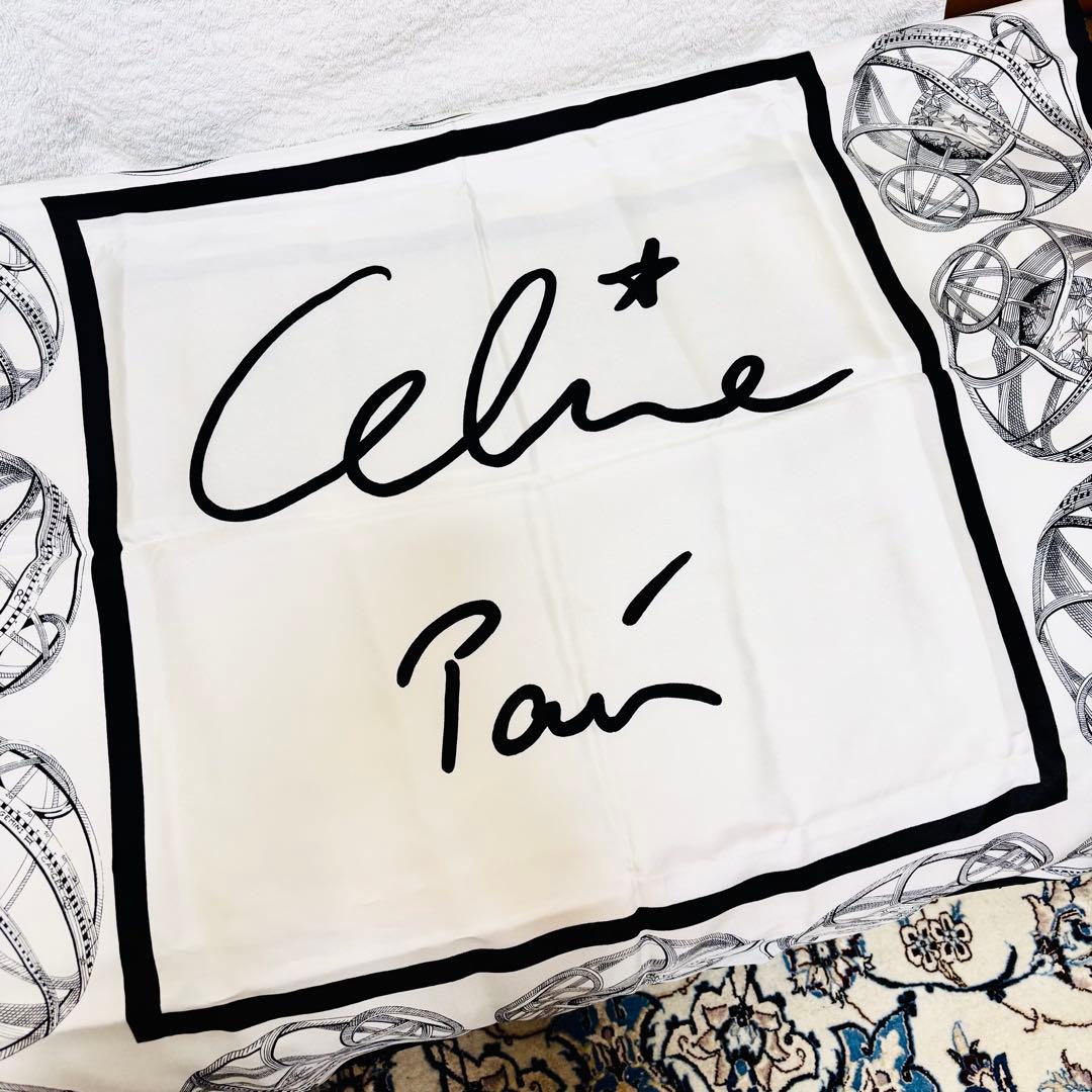 CELNE シルク スカーフ 大判 Celine Paris 天球儀 白黒