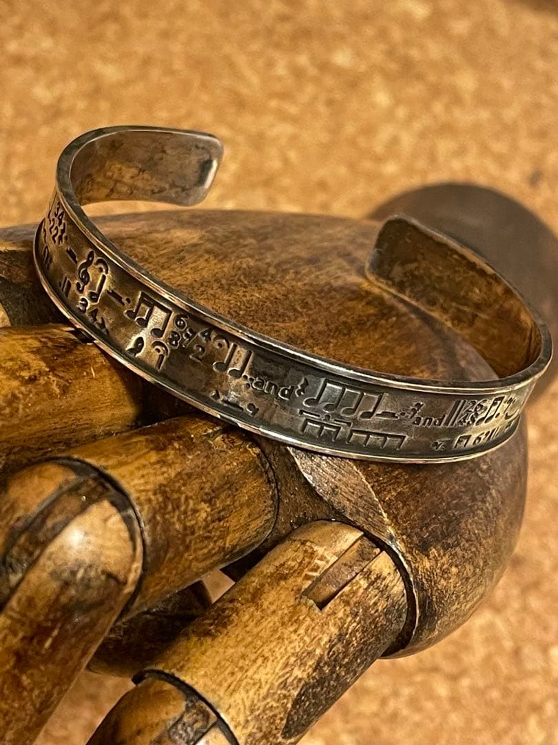 ◆感謝価格◆希少品◆音符柄◆シルバーバングル◆ シルバー925 六字真言バングル メンズ 腕輪 三鈷杵 五鈷杵 シルバー