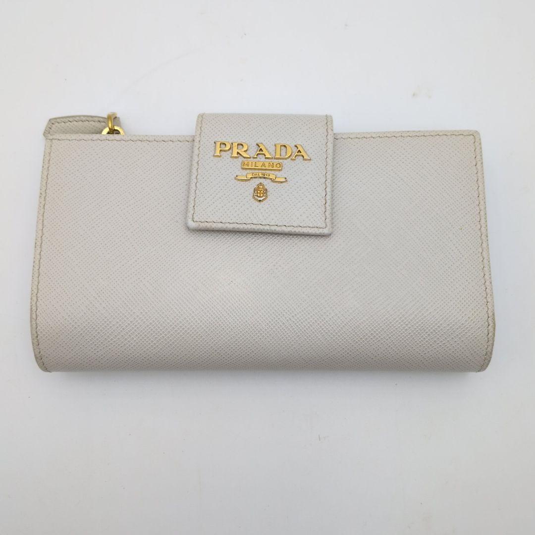 PRADA 二つ折り財布 サフィアーノ メタルロゴ 希少カラー ホワイト