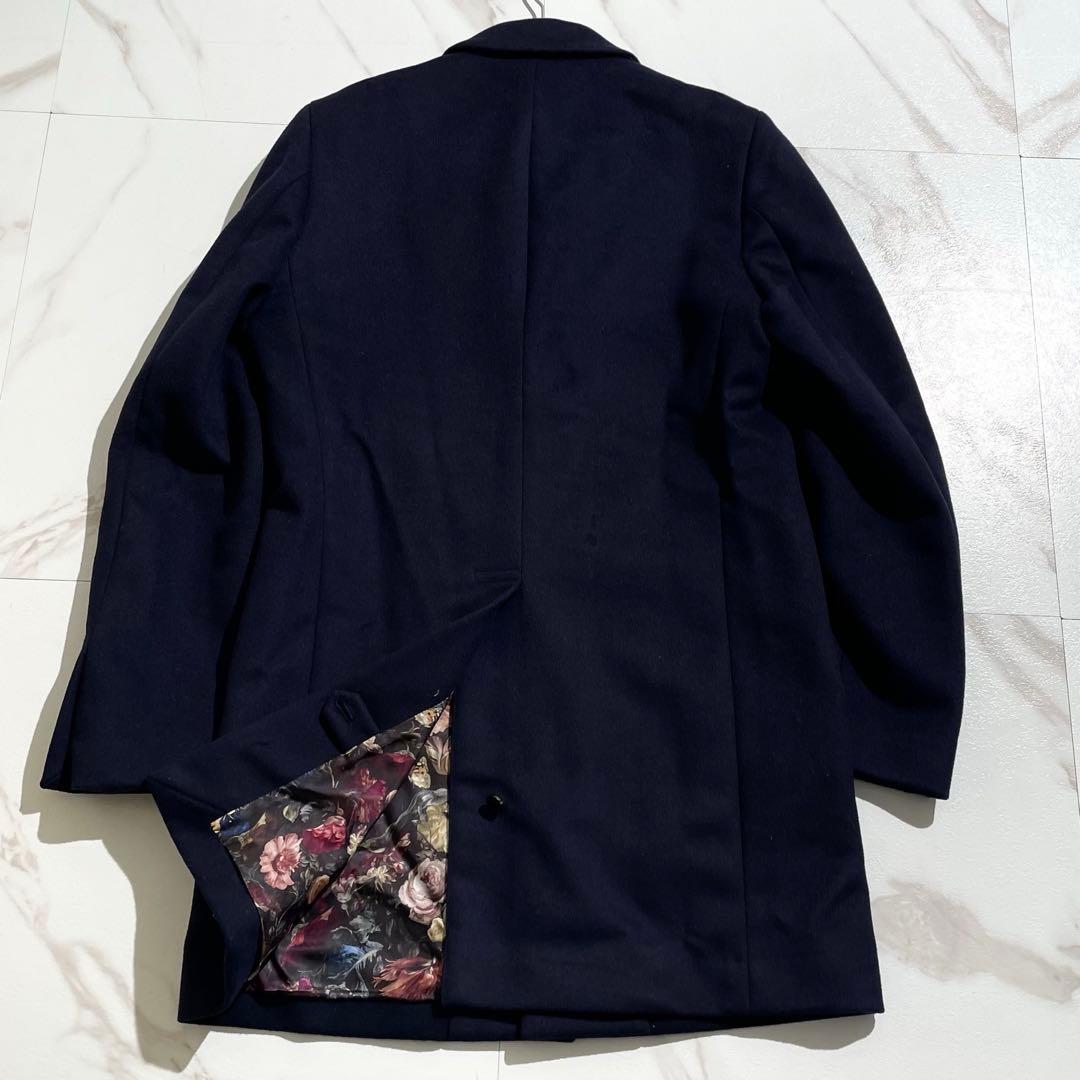 美品 ポールスミス 花柄 チェスターコート ロング丈 ネイビー アウター