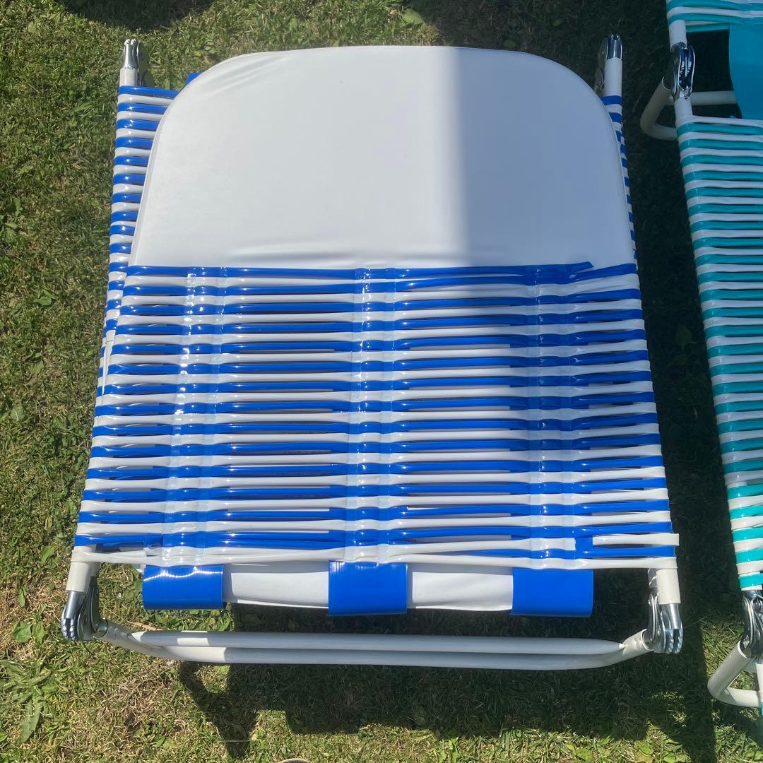 昭和レトロ 折りたたみ ビーチベッド 2脚セット ヤシのみ柄、波柄