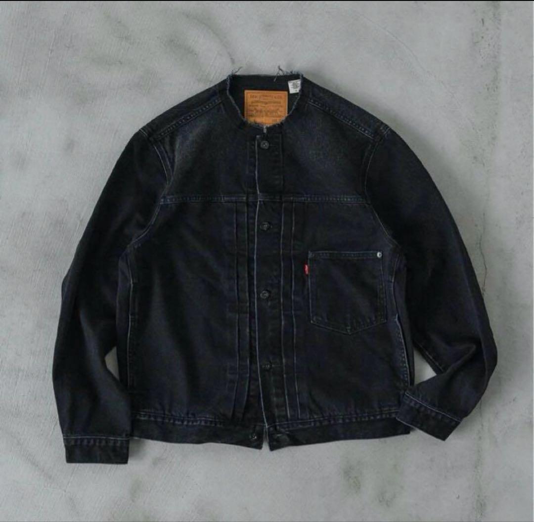 リーバイス エディフィス 別注 Type 1 デニムジャケット ノーカラー 黒 リーバイス エディフィス 別注 Type 1 デニムジャケット ノーカラー 黒