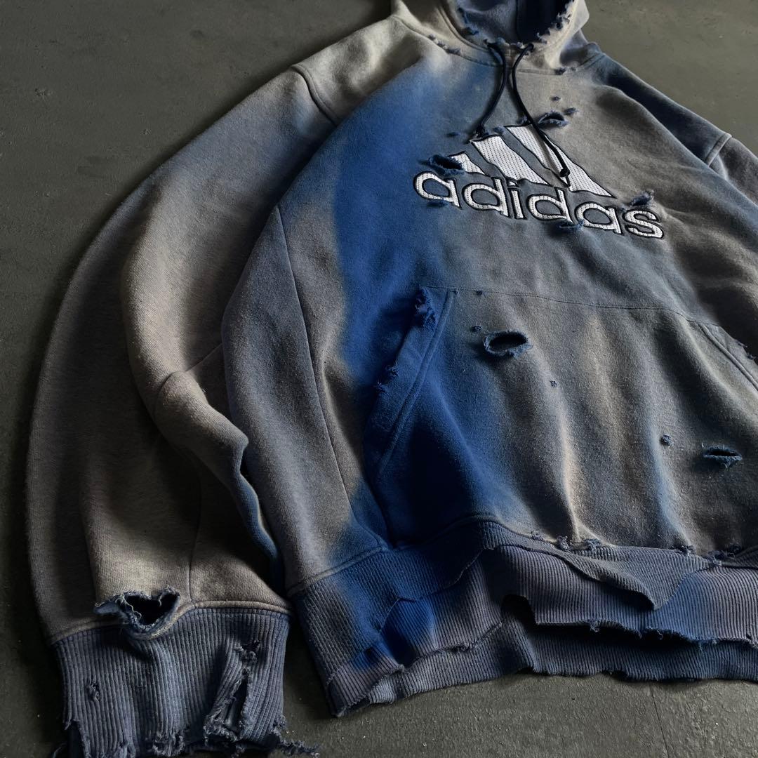 00's “broken”2XO”フェード“ターコイズブルー“襤褸 hoodie