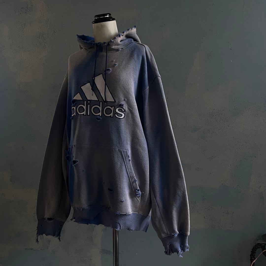00's “broken”2XO”フェード“ターコイズブルー“襤褸 hoodie
