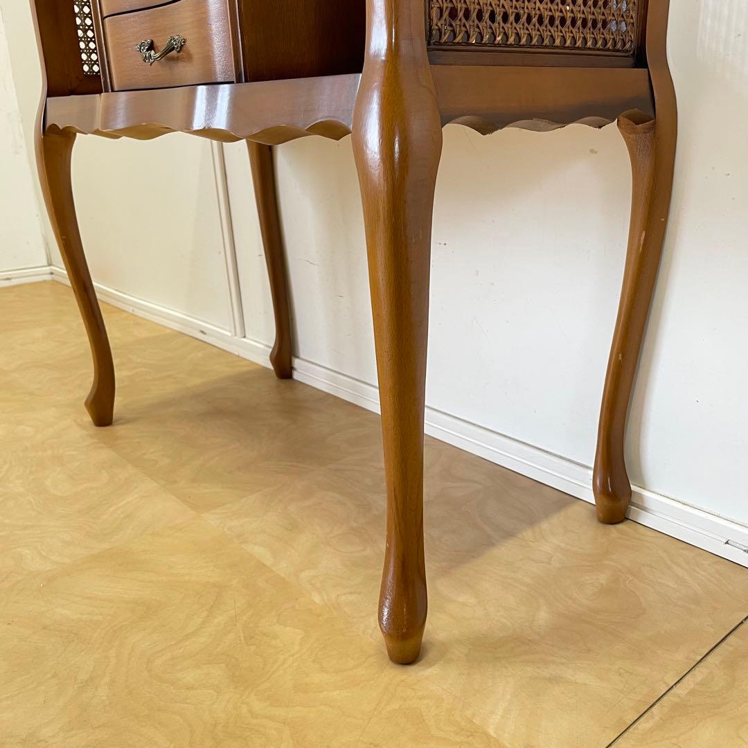 アンティーク調 猫脚 コンソール 籐 ラタン チェスト 引き出し 電話台 棚