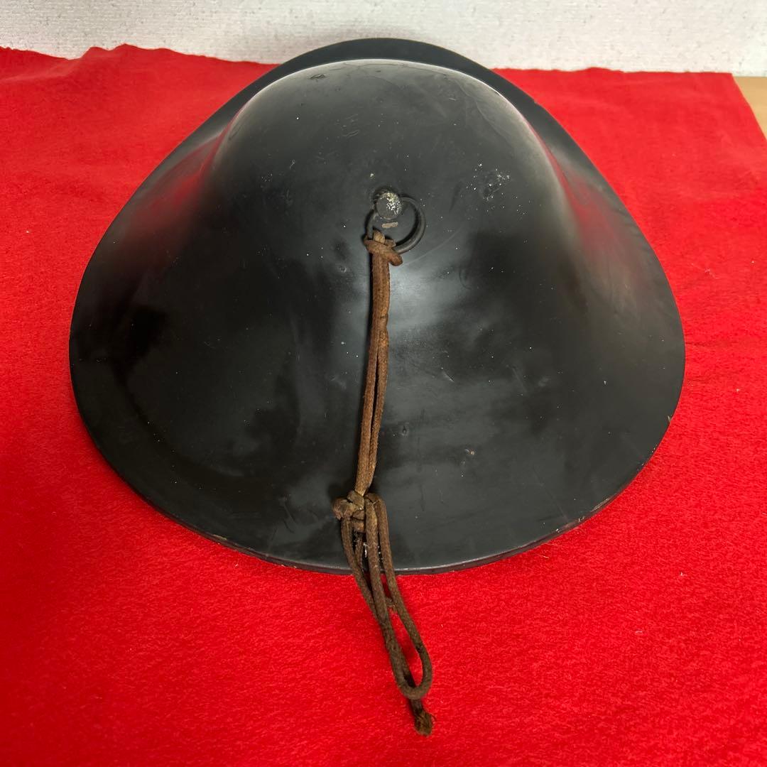 九曜紋 平陣笠 家紋入 黒漆塗 骨董 アンティーク/甲冑/鎧兜/