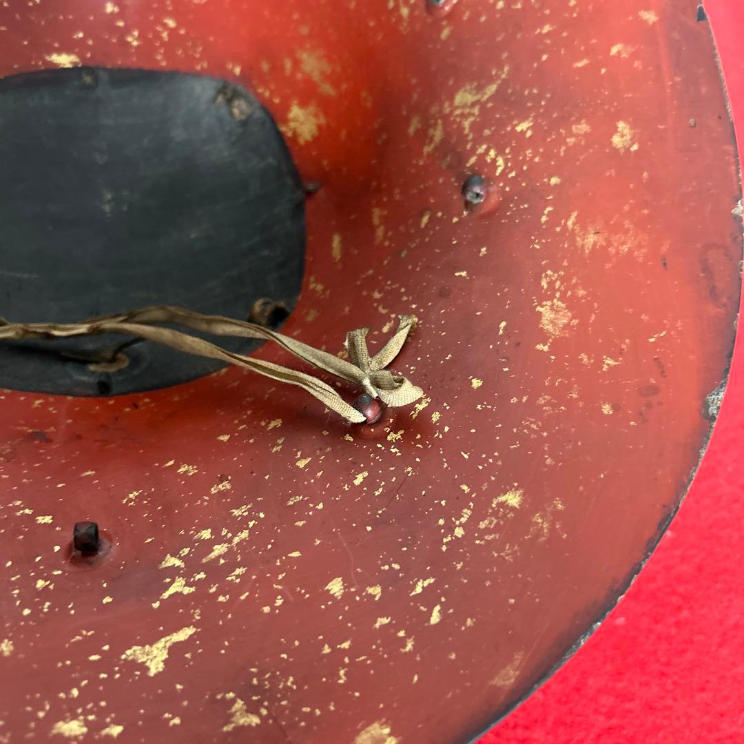 九曜紋 平陣笠 家紋入 黒漆塗 骨董 アンティーク/甲冑/鎧兜/