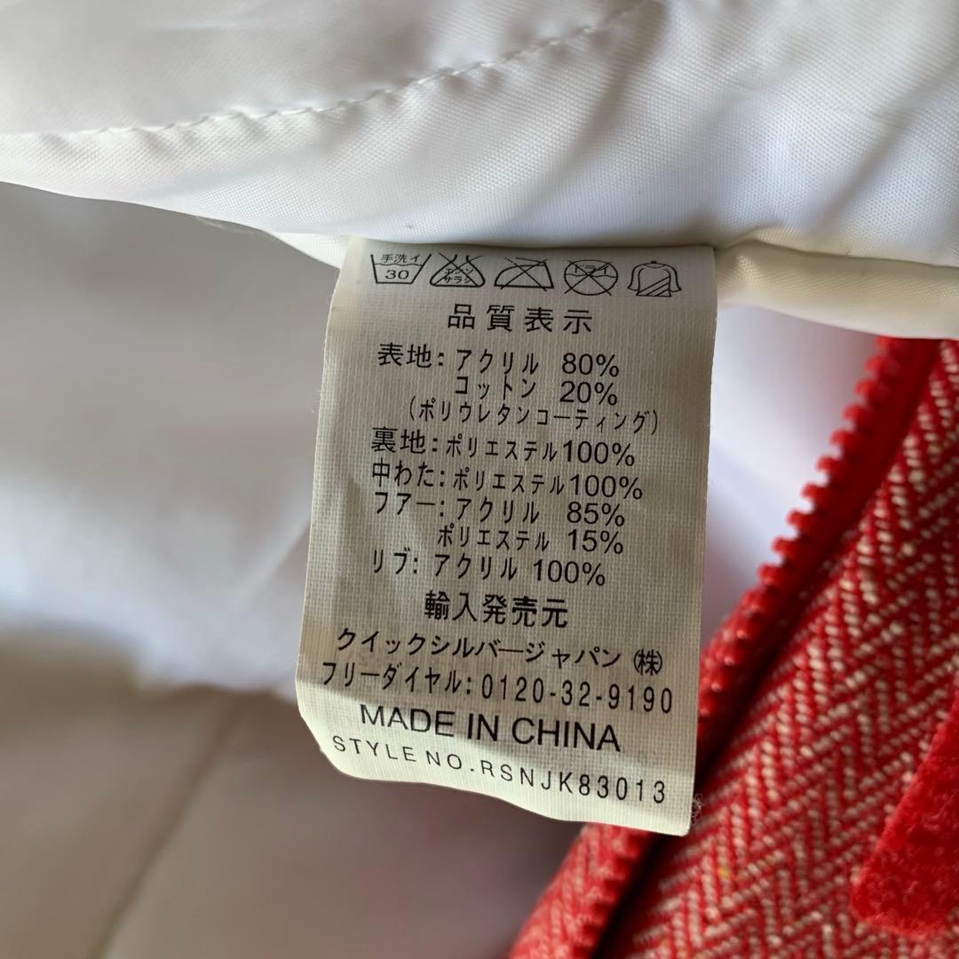 ロキシー 美品スノーウェアMサイズ 赤ツイード風 白ボアフード