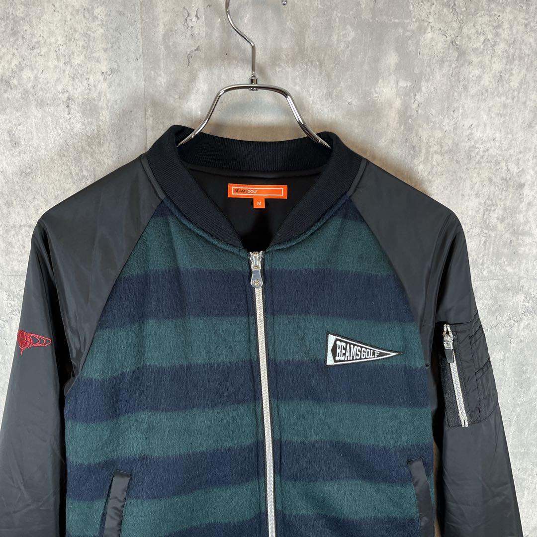 BEAMS GOLF ビームスゴルフ MA-1 ウール切替 ボーダー 刺繍ロゴ
