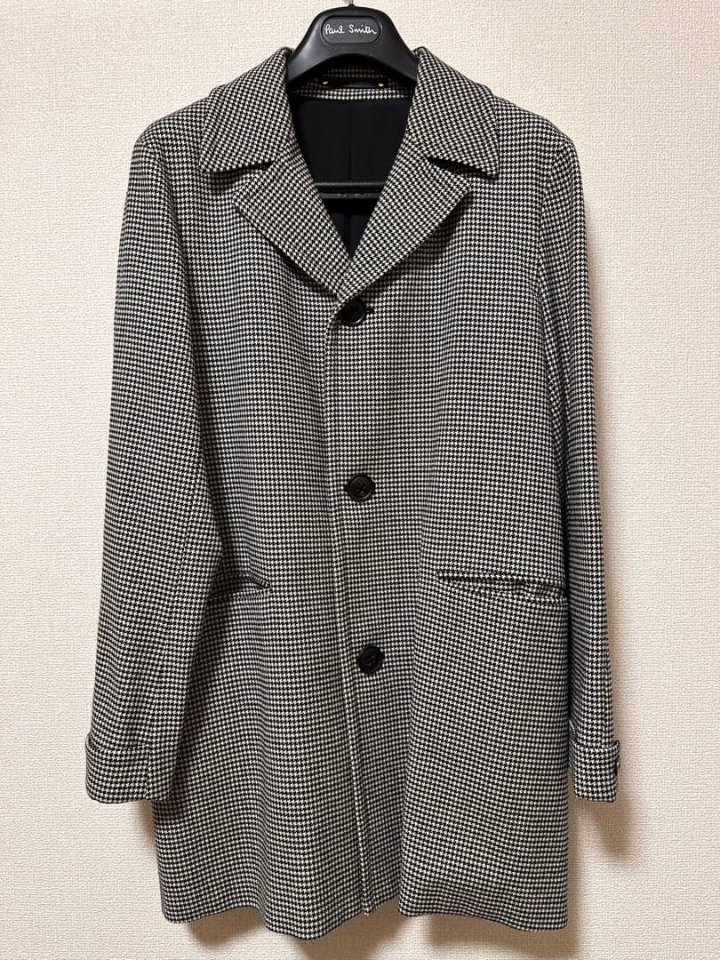 ［Paul Smith］千鳥格子柄 チェスターコート Paul Smith ロング チェスターコート 千鳥格子柄 × 裏地ペイント柄