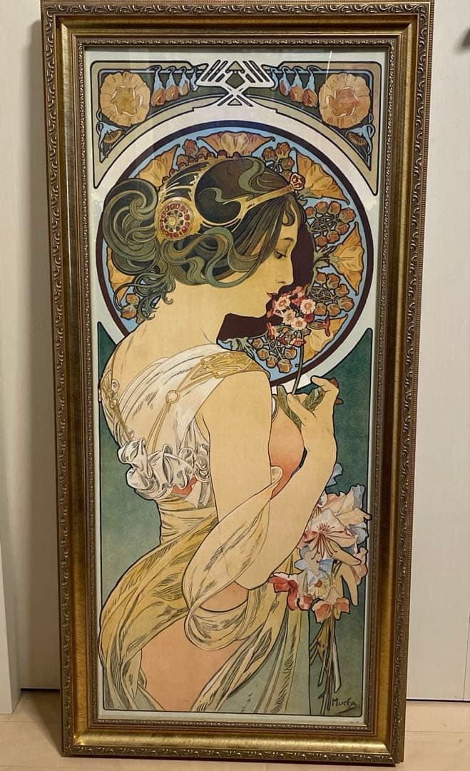 ミュシャ 桜草 豪華額装&大型 48cm x 100cm 9d0c047af82d781cb9ee1bf9fbf028