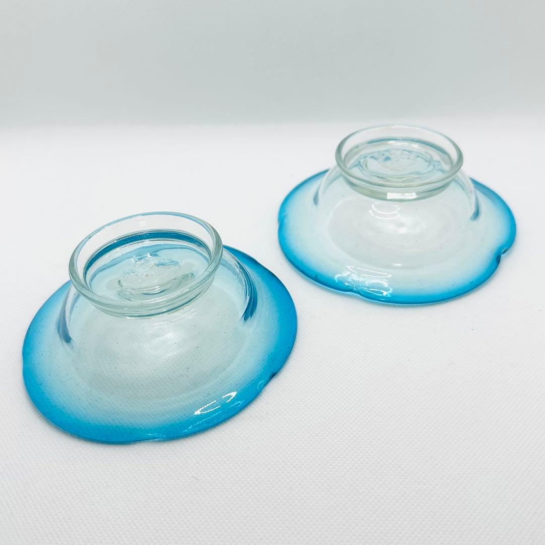 希少】青縁 氷ガラス ボウル アイスグラス 食器 気泡 アンティーク 2客