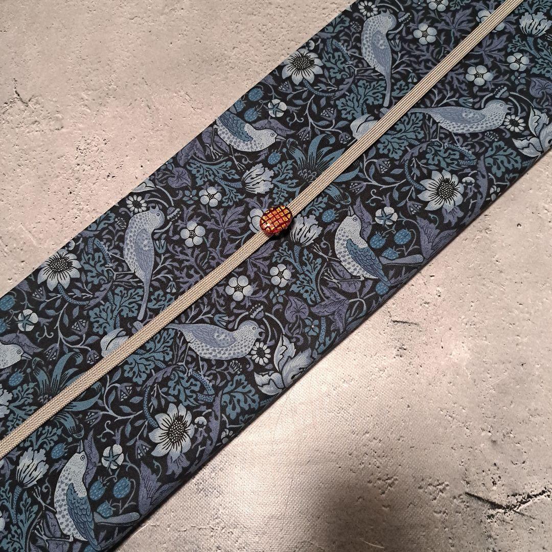 開き名古屋帯 ウィリアムモリス いちご泥棒 インディゴ×アネモネ