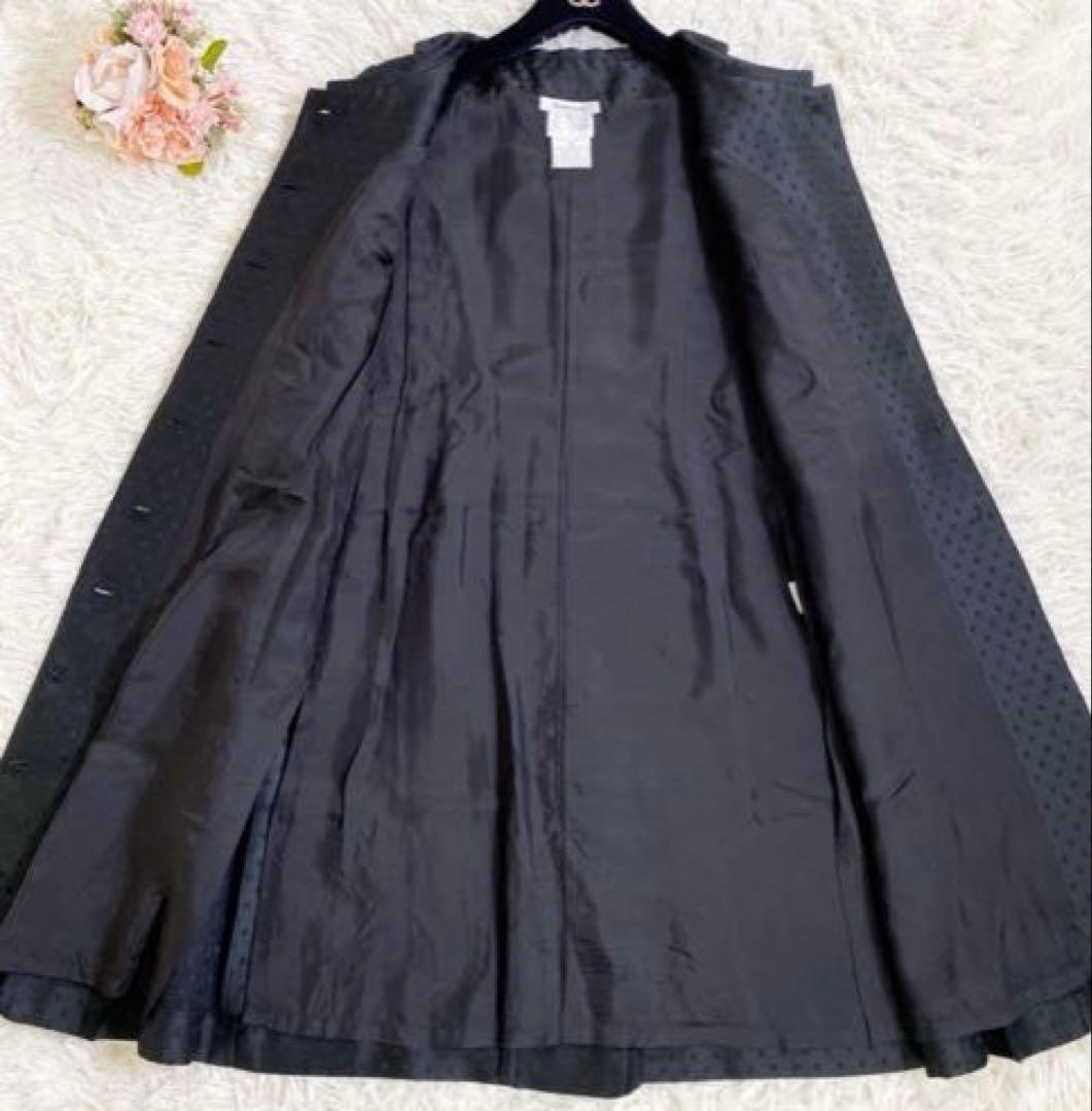 《美品》ルネ TISSUE 膝下丈ワンピース ドット 襟 ボタン 黒 38