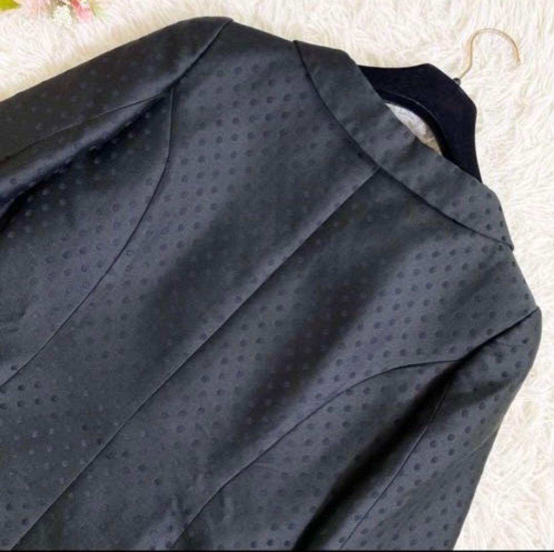 《美品》ルネ TISSUE 膝下丈ワンピース ドット 襟 ボタン 黒 38