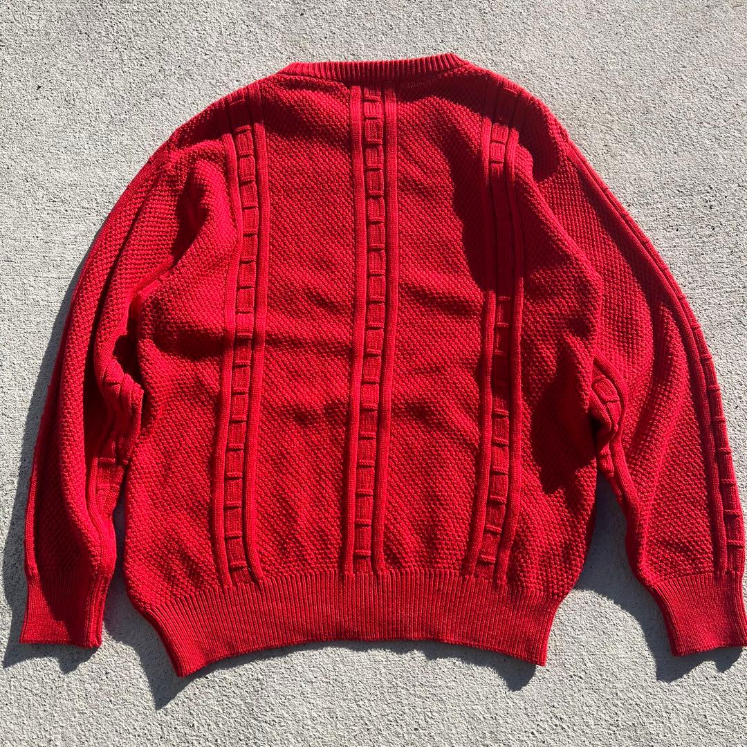 Burberry バーバリー 刺繍ナロゴ ケーブル編みニットセーター 90s 赤