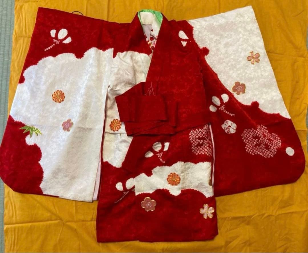 定価10以上高級絞り刺繍七五三着物 3歳被布長襦袢草履鞄髪飾り