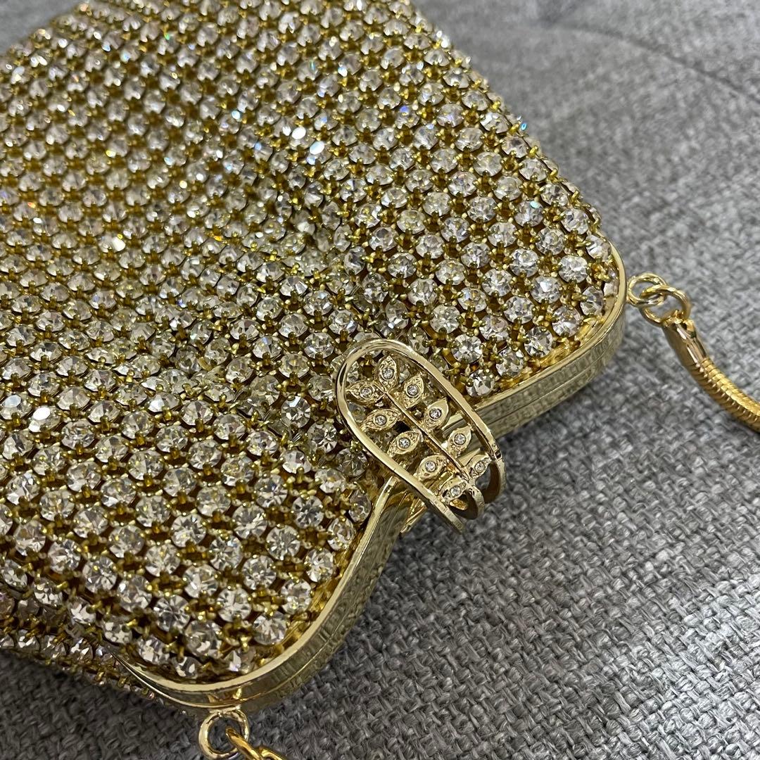 ラインストーン装飾 ゴールド ハンドバッグ パーティーバッグ キラキラ
