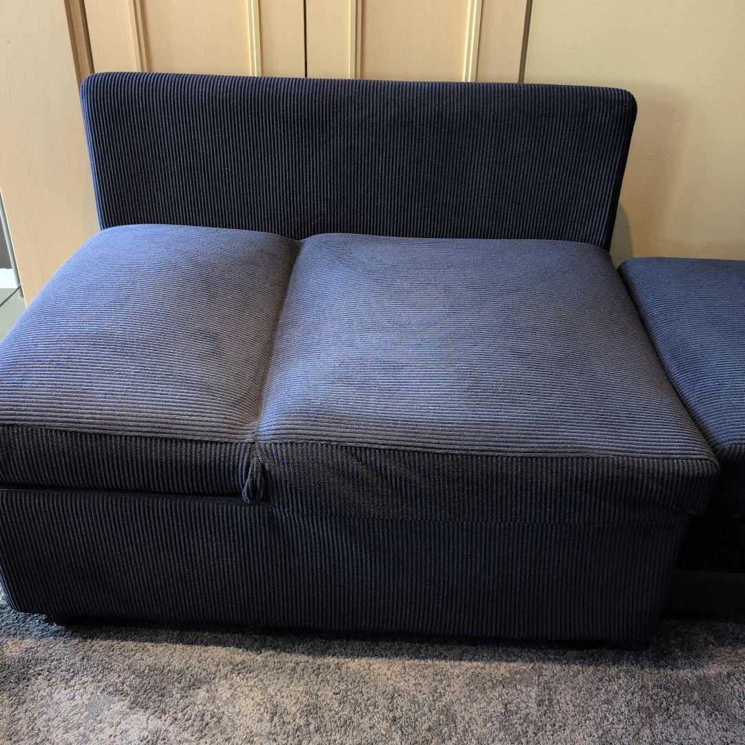 カウチソファーベッド ダークブルー 肘付き