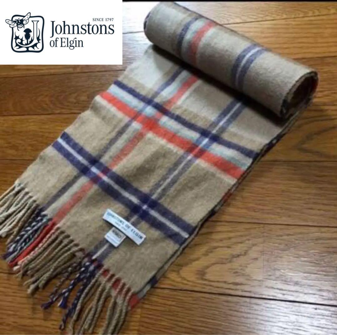 Johnstons of Elgin カシミア チェック柄マフラー