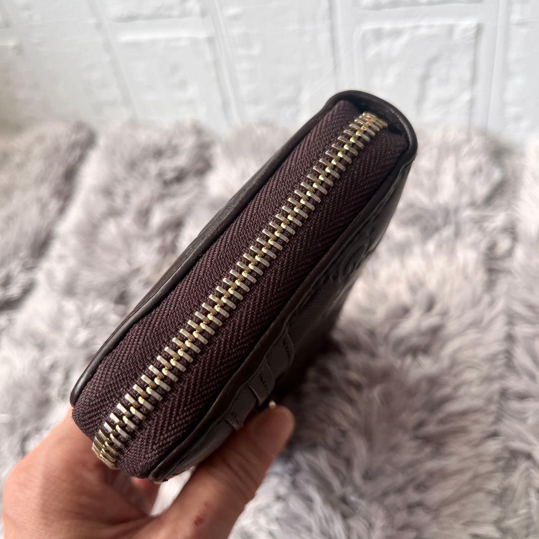 美品✨GUCCI ラウンドファスナー シマ リボン ブラウン 長