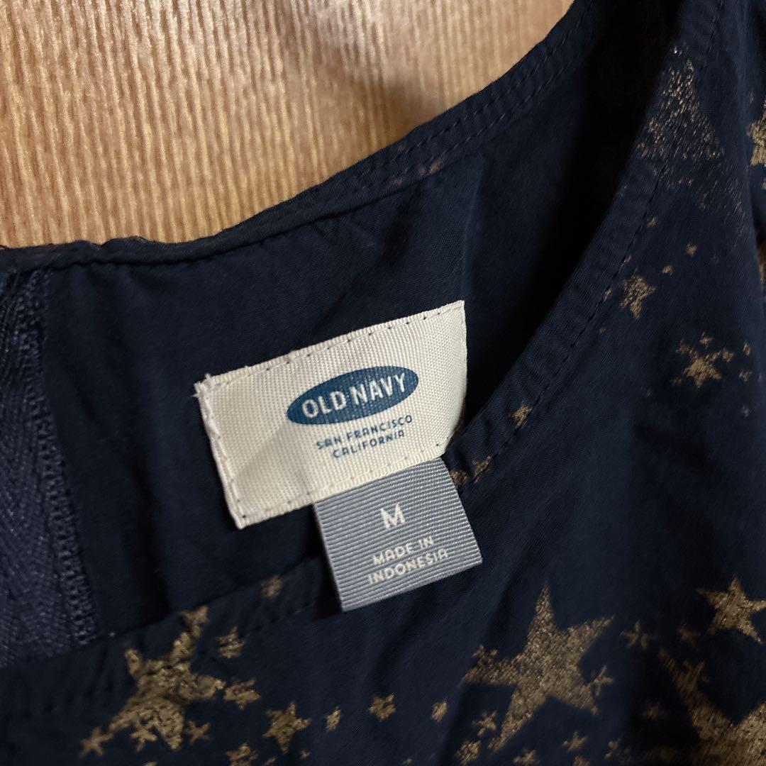 一点もの✨OLD NAVY【M】ネイビー 星柄 ワンピース 七分袖 ショート 春