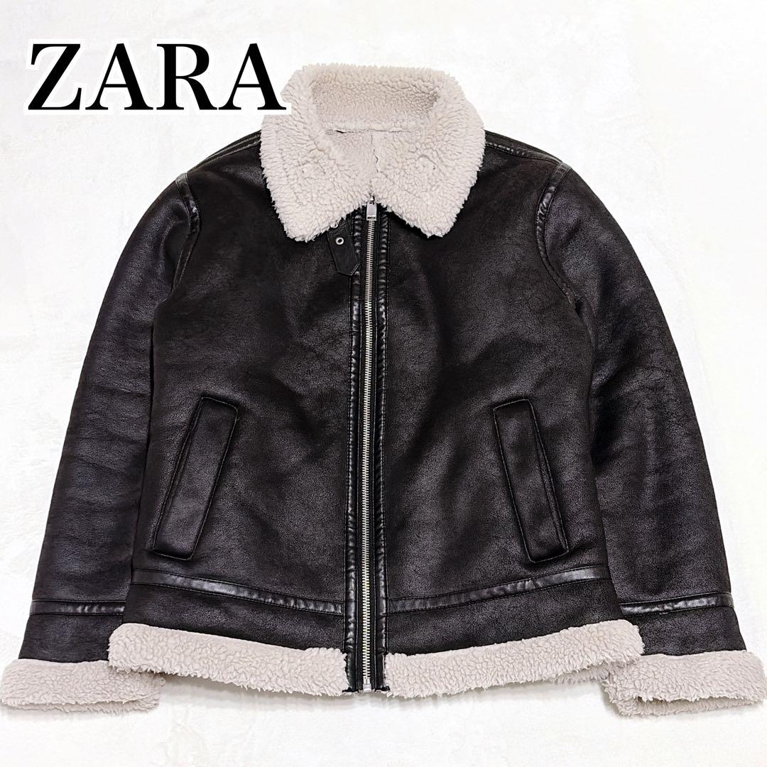 【美品】ZARA フェイクムートン ボア フライトジャケット 黒 L ZARA フェイクムートン フライトジャケット B3 ブラック メンズ M 美品