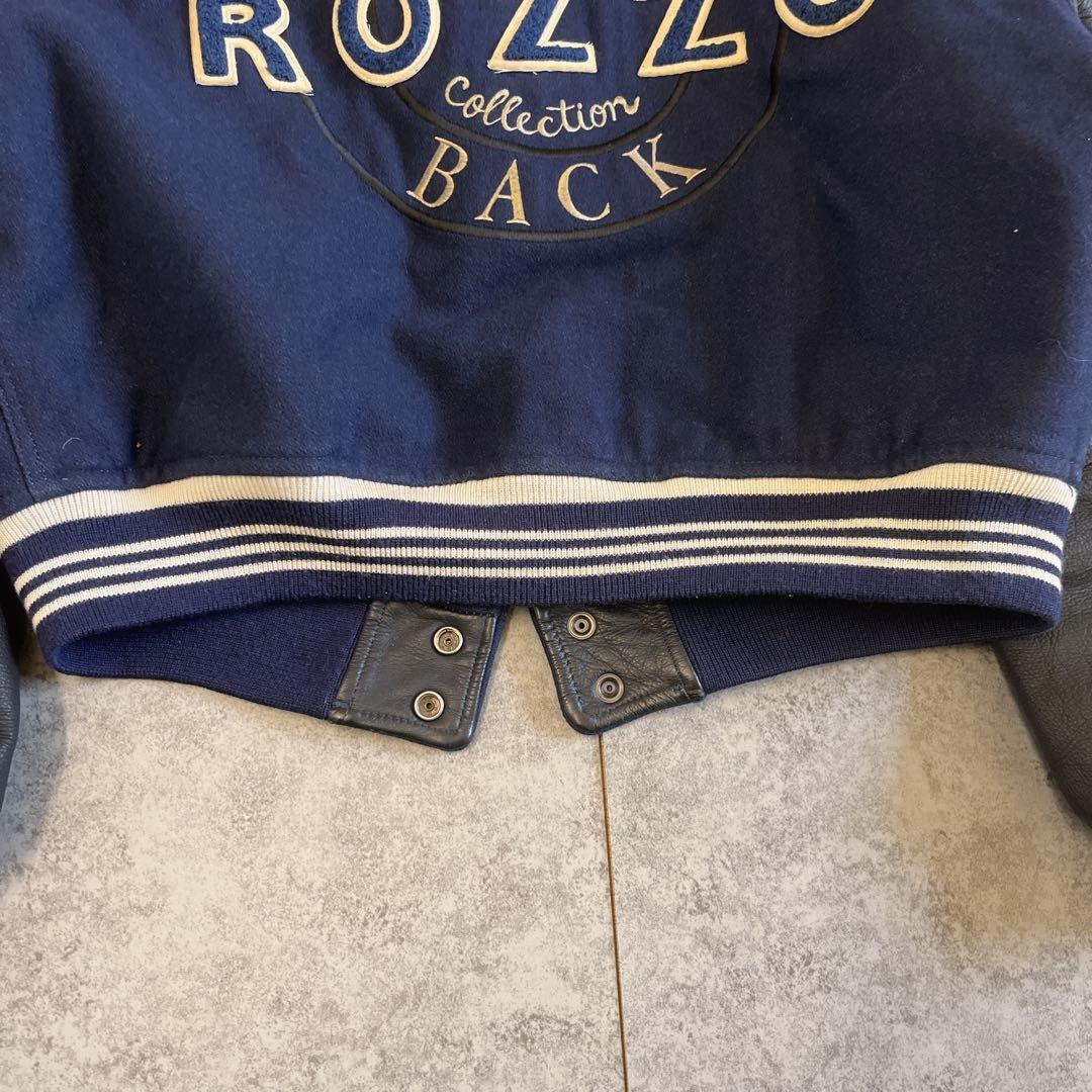 ROZZO スタジャン 短丈 ワッペン レザー 紺×黒 y2k 古着 アメカジ