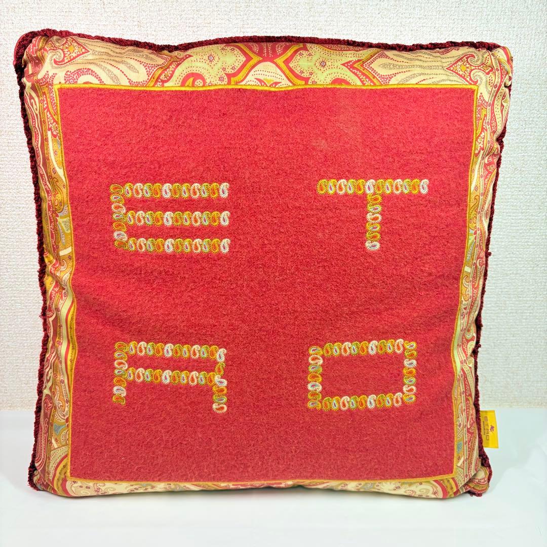 ETRO エトロ　ペイズリー柄　ロゴクッション　イタリア製 美品▽ETRO エトロ 211-14516-9479 コットン100% ペイズリー柄 ロゴ