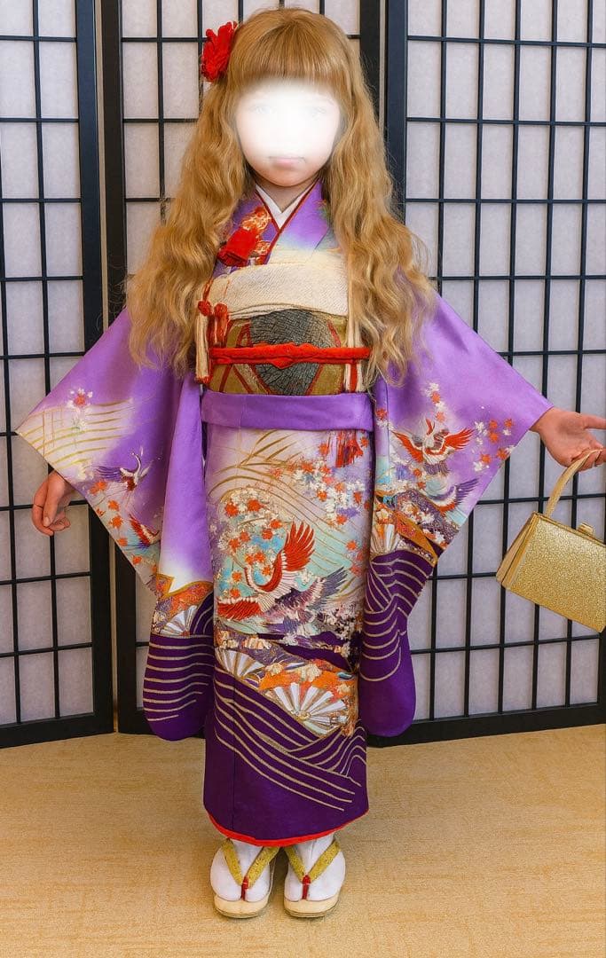 七五三　着物セット　7歳　だらり帯　ぽっくり付き　紫色 七五三 着物セット 7歳 だらり帯 ぽっくり付き 紫色 七五三 7歳 着物