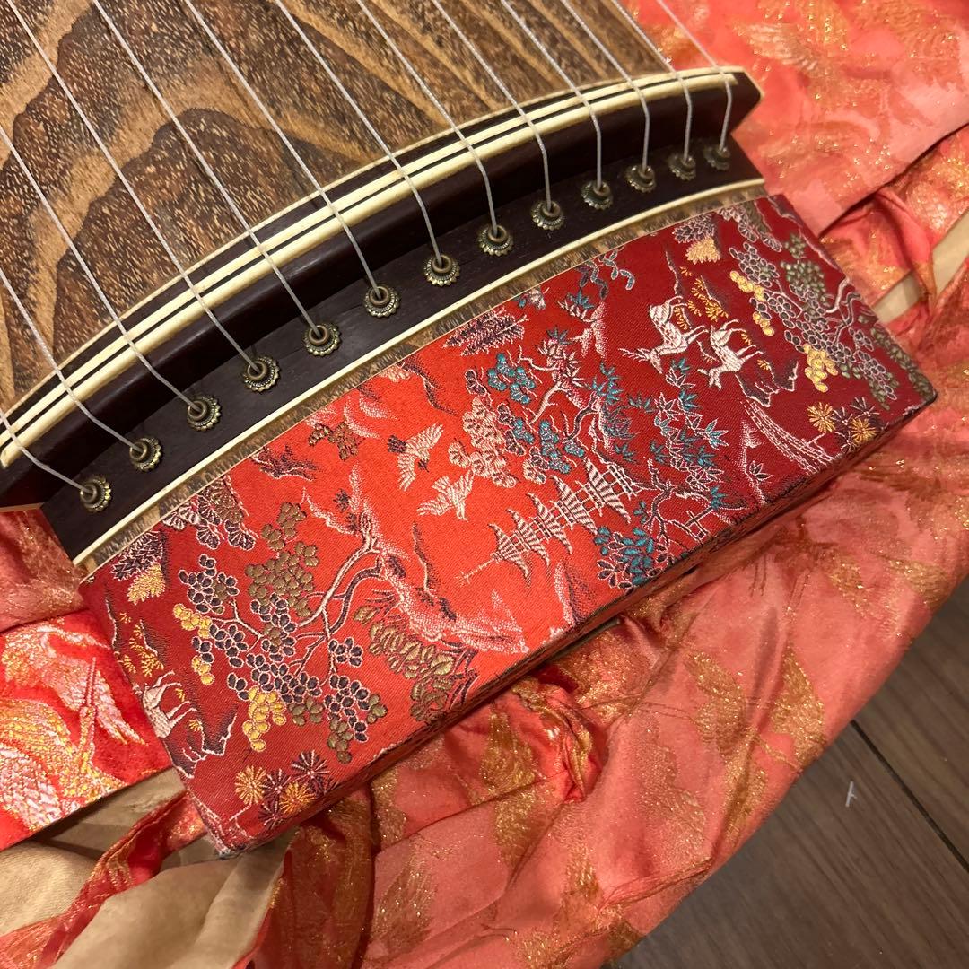 琴 箏 13弦 並甲 上角巻 蒔絵 すだれ彫 鶴 日の丸